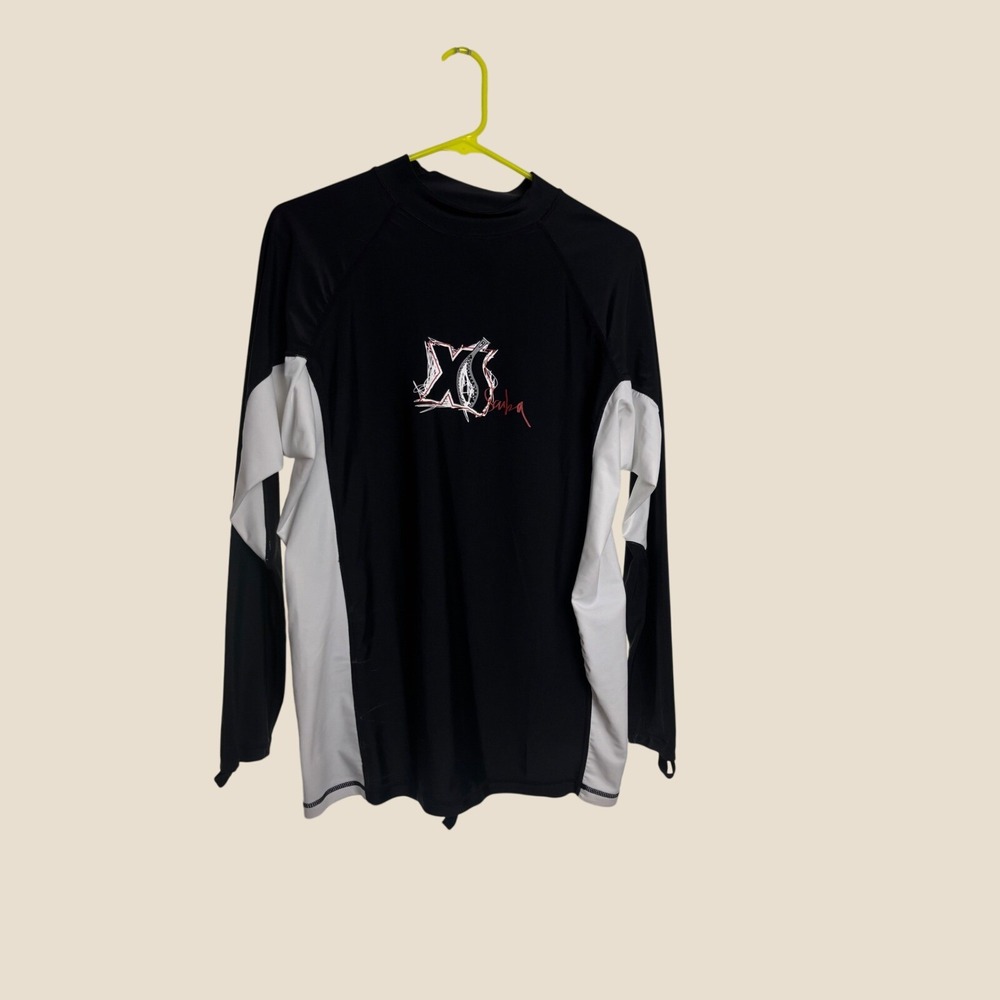 XS Scuba Mens XL Long Sleeve Rash Guard Black White Colorblock Swim Shirt